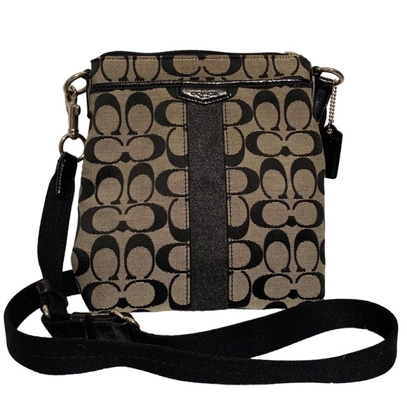 Coach Handbags - NWOT Coach black and gray leather trimmed signature canvas crossbody bag